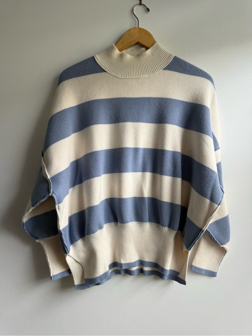 Altar'd State Cream and Light Blue Striped Turtleneck Sweater